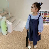 2022 spring and autumn new kids clothing girls suit fashion light luxury strap skirt suit cute shirt dress two piece trend