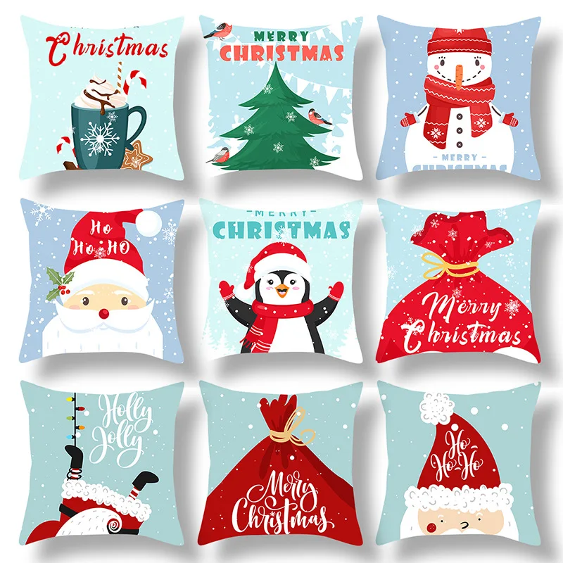 

Christmas Pillowcase New 2023 Penguin Print Polyester Peachskin Pillowcase Christmas Tree Home Sofa Pillowcase 45*45cm