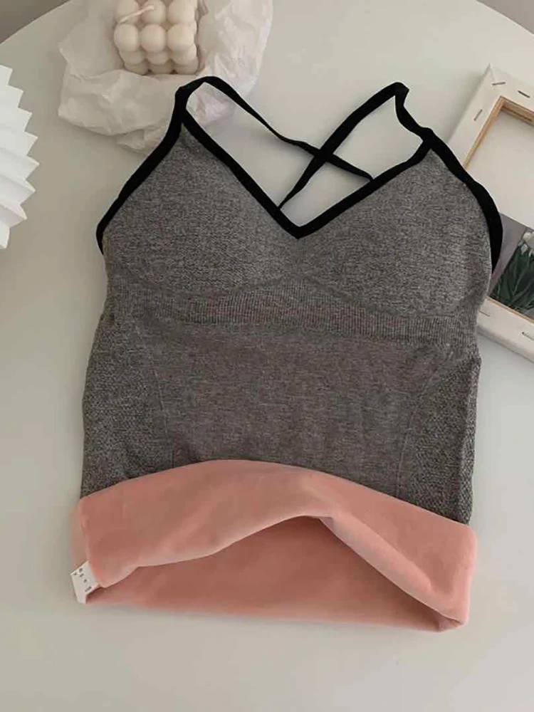 

Elliexi Autumn Winter Women Thicken Tank Tops Sexy T-shirt Solid Color Camisole Knit Sleeveless Vest Off Shoulder Keep Warm