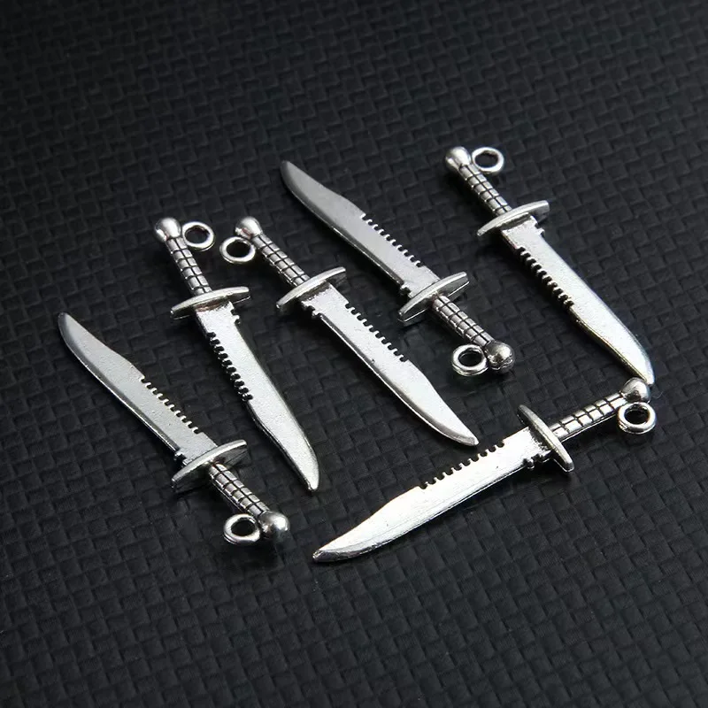 

12pcs Charms Sword Dagger 43x10mm Tibetan Bronze Silver Color Pendants Antique Jewelry Making DIY Handmade Craft