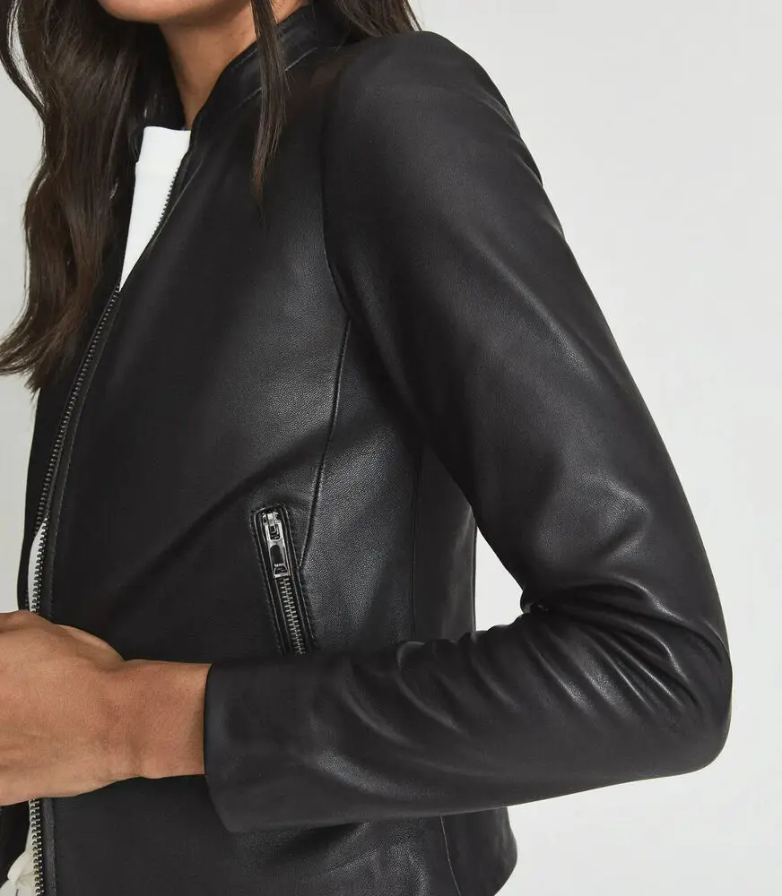 Women's Black Leather Jacket with Gunmetal Zipper Women's Leather Jacket Genuine Leather
