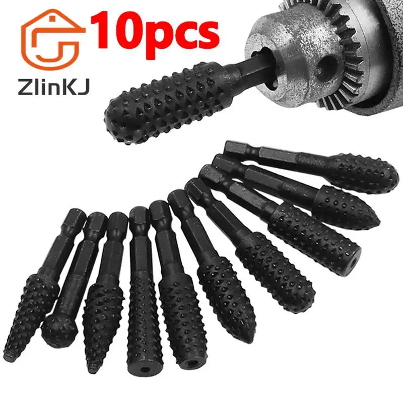 

Rasp File Drill Bits Rasp Set Drill Grinder Drill Rasp For Woodworking Carving Tool Round Shank Rotary Burr Set