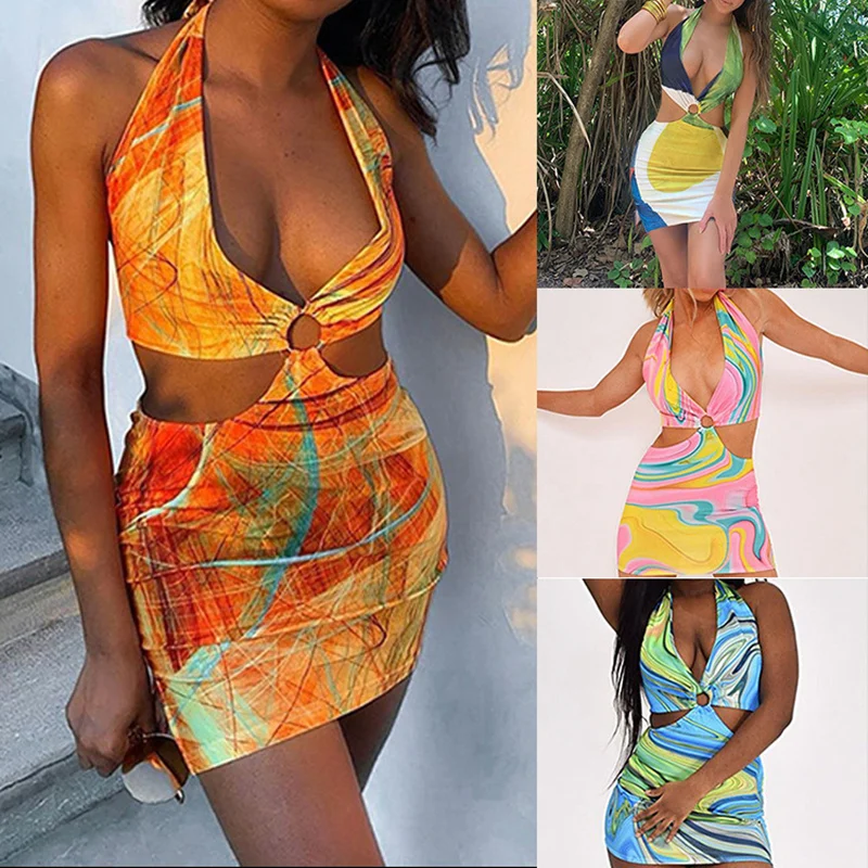 Женское ажурное платье La Moda повседневное пляжное контрастное облегающее с