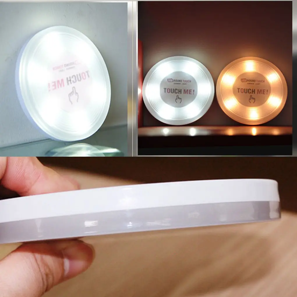 

Round Plastic 6 LED Lamp Batteries Powered Touching Control Night Light Corridor Kitchen Light