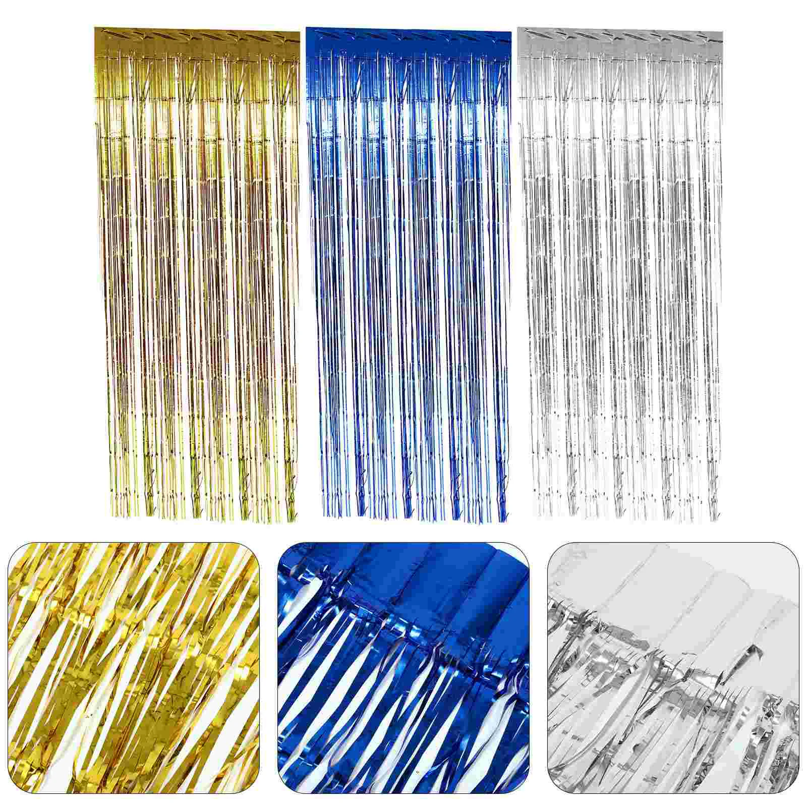 

3pcs Party Backdrops Background Curtains Festival Streamer Backdrop Photo Prop