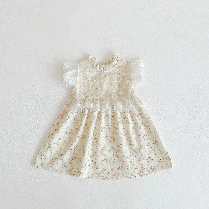 

Spring Summer Baby Girl Dress Princess Floral Lace Dress Girl Sleeveless Birthday Party Dress infant Baby Girl Cotton Dress