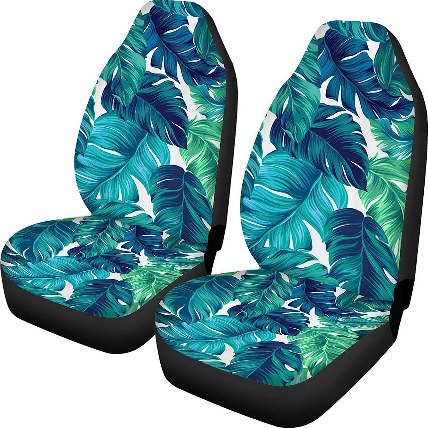 

Tropical Style Car Seat Covers Sea Blue Palm Leaves Print Auto Front Seat Protector Universal Fit Most Cars Sedan Trunk SUV Seat