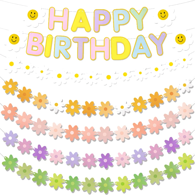 Дейзи баннер для вечеринки в честь Дня Рождения белый цветок гирлянда флаг стиле