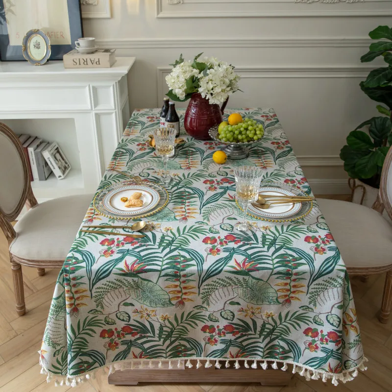 

Nordic Green Plant Printed Table Cover With Tassel Dining Tablecloth For Kitchen Table Banquet Hotel Decor