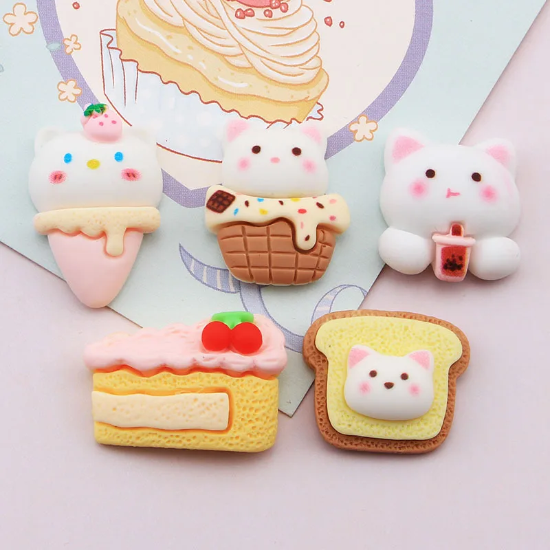 

10 Pcs New Mini Kawaii Cartoon Bear Ice Cream Cake Resin Flat Back Cabochons Scrapbook Diy Party Hairpin Accessories Decorate