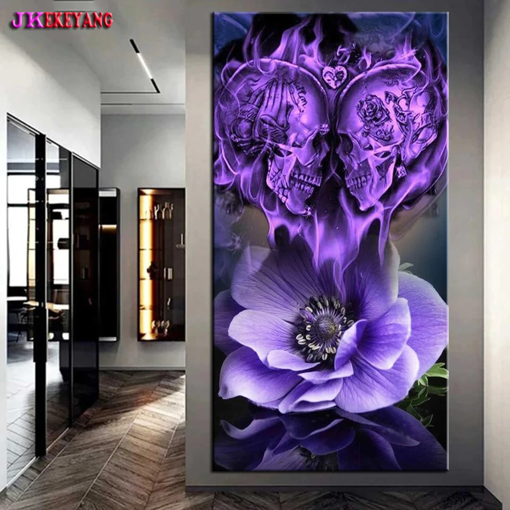 

5D алмазная вышивка своими руками, череп и цветы, алмазная живопись, вышивка крестиком, домашний декор Y5101