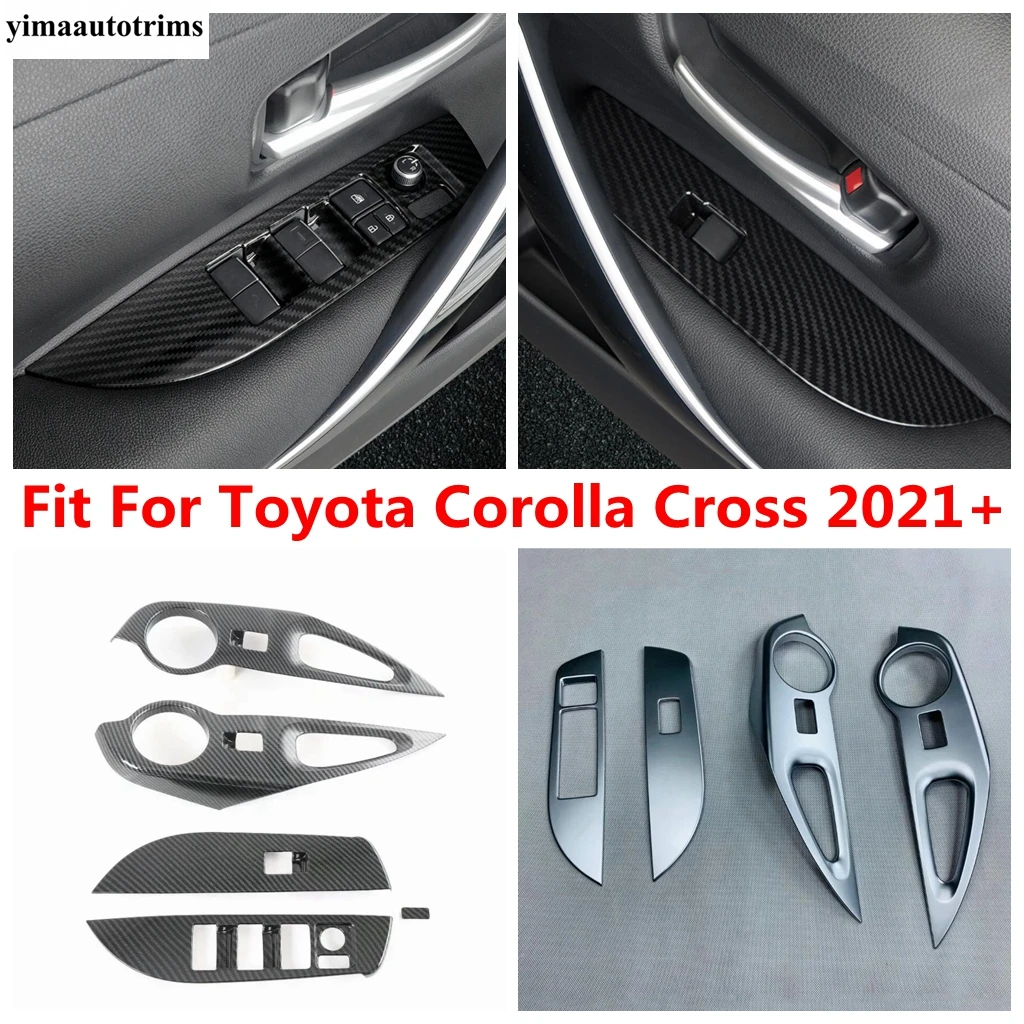 

RHD LHD Armrest Glass Window Lift Switch Panel Decor Cover Trim For Toyota Corolla Cross 2021 2022 ABS Carbon Fiber Accessories