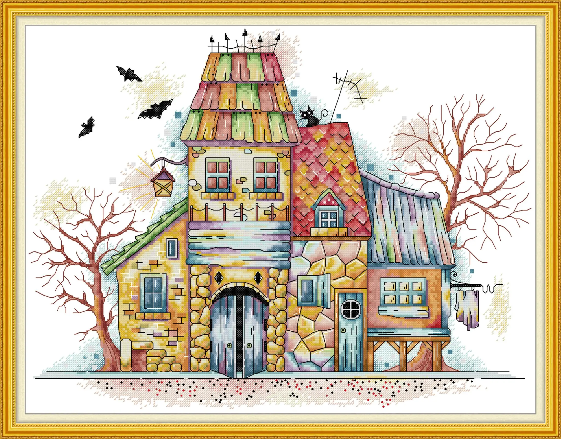 

Joy Sunday Pre-printed Cross Stitch Kit Easy Pattern Aida Stamped Fabric Embroidery Set-Mysterious Village