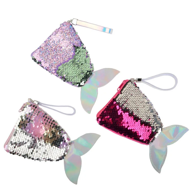 

1pcPopular Mermaid Tail Children's Oblique Coin Bag Sequin Purse with Change Small Purse Makeup Bag Party Gift Children's Gift
