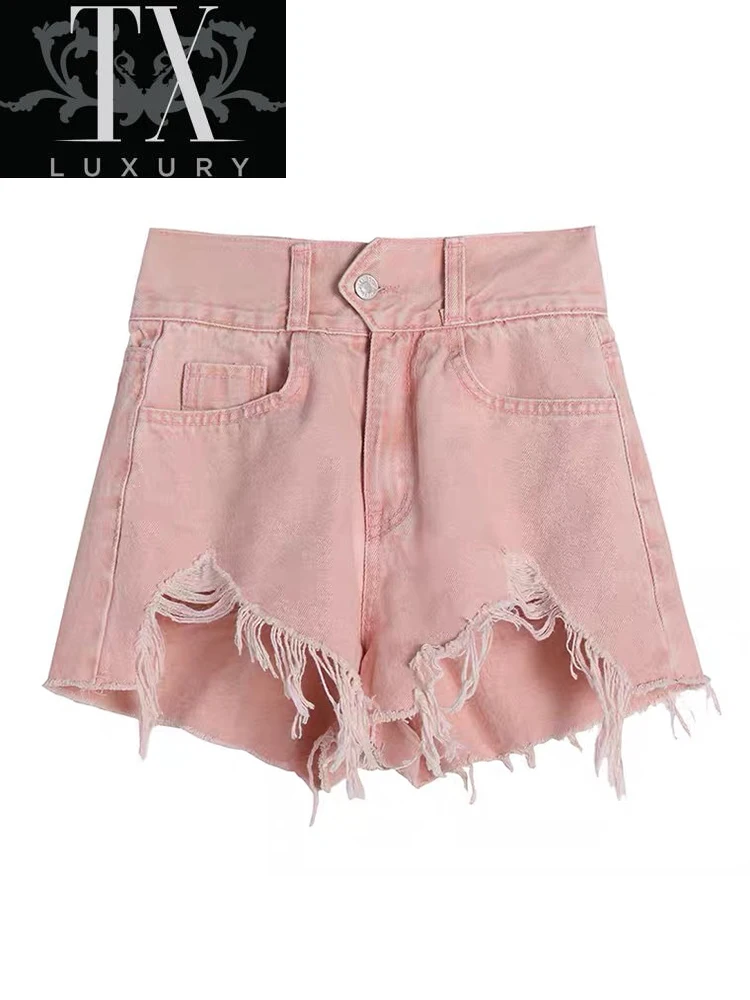 

Female Denim Shorts Fashion Casual Summer Pink Cool Women High Waists Ripped Hole All-Match Sexy Short Jeans Ladies Streetwear