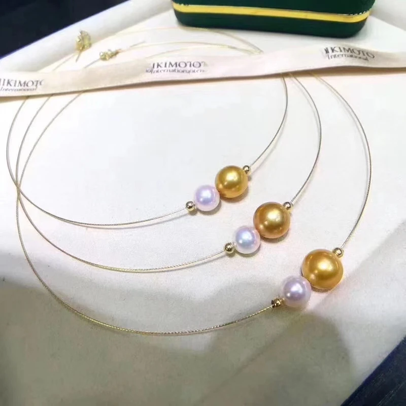 Великолепное круглое Золотое жемчужное ожерелье AAAAA 10-11 мм с подвеской в