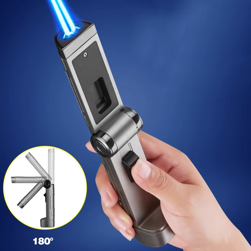 

Windproof Spray Gun Double Flame Jet Torch Lighter Creative Foldable Turbo Inflatable Gas BBQ kitchen Cigarettes Cigars Lighter