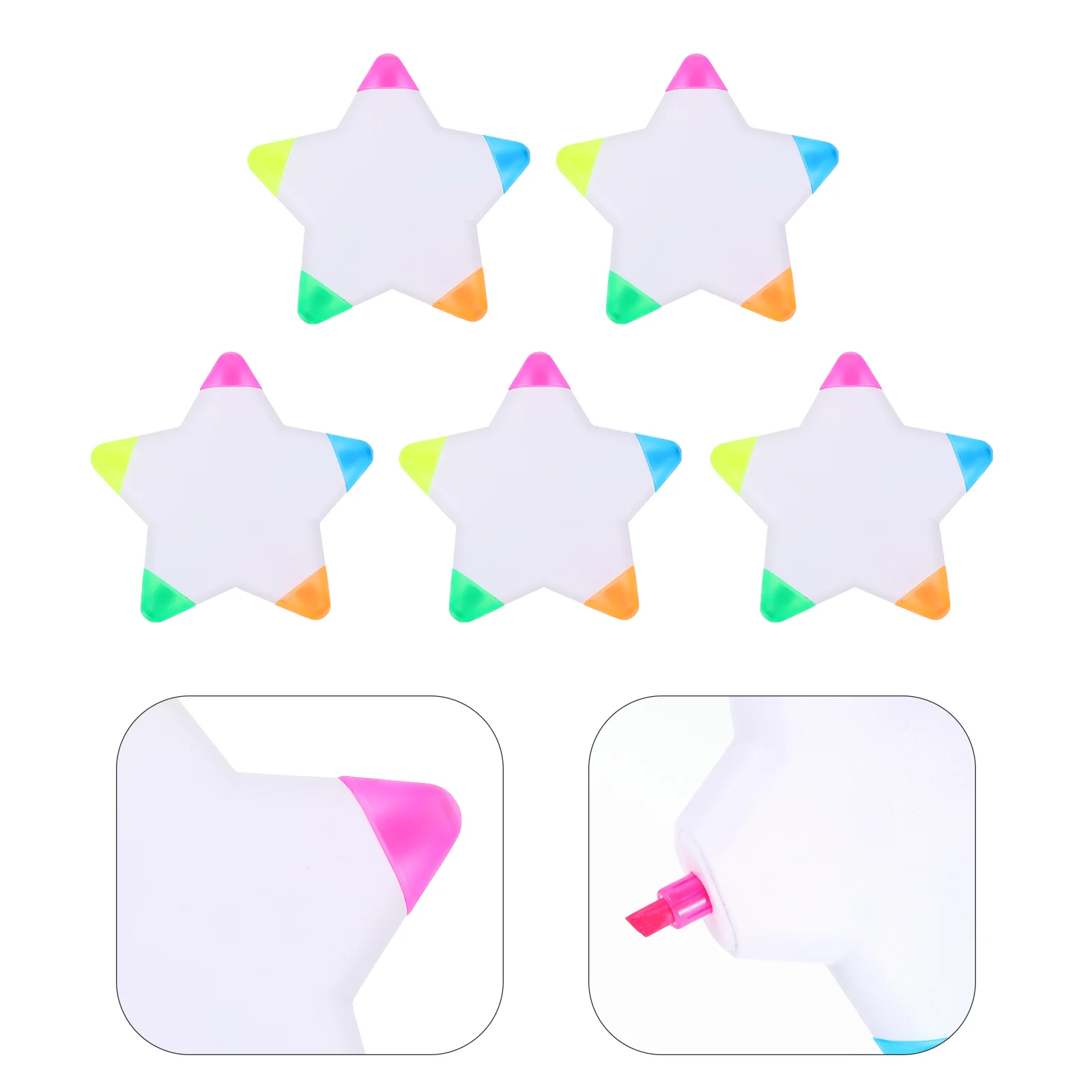 

5 PCS Five-color Petal Brush Highlighters Student Pentagram Markers Star Shape Fluorescent Plastic Shaped Colorful