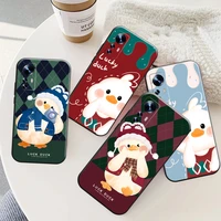 cute duck animal couple phone case for xiaomi redmi note 11 pro 11 5g 11s note 10 9 note 9 pro back liquid silicon black