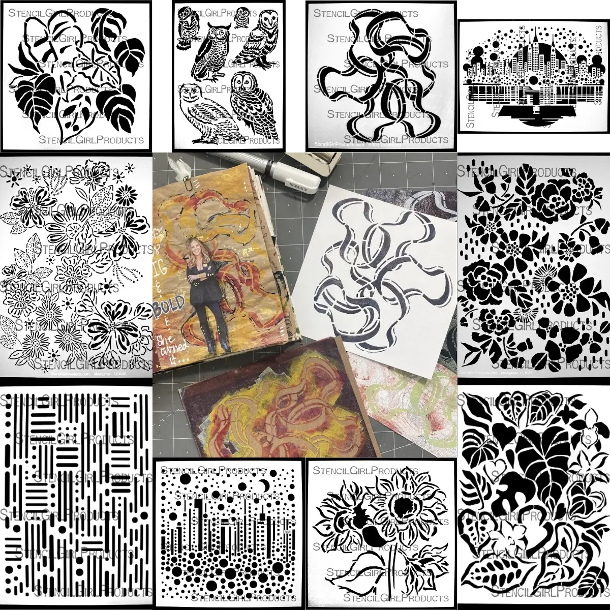 Пластиковый трафарет для скрапбукинга Urban Sunflower Owl Flowers