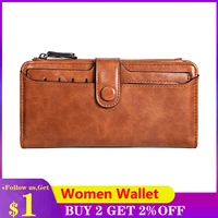 rfid multi function vintage women long leather wallet credit card holder large capacity clutch bag zipper fold lady purse gift