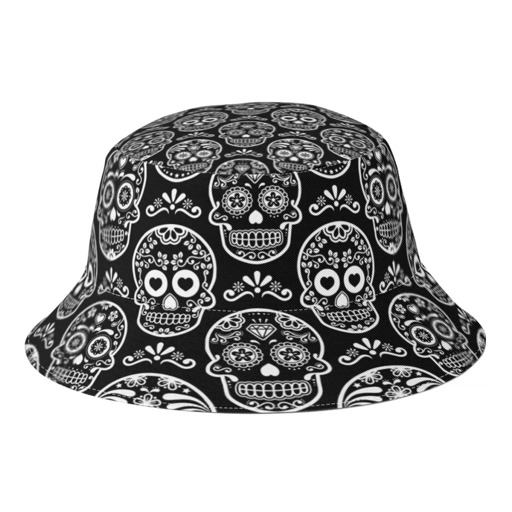 

Autumn Sugar Skull Day of Death Bucket Hat for Unisex Creative Mexican Fisherman Hats Travel Bob Femme Gorro