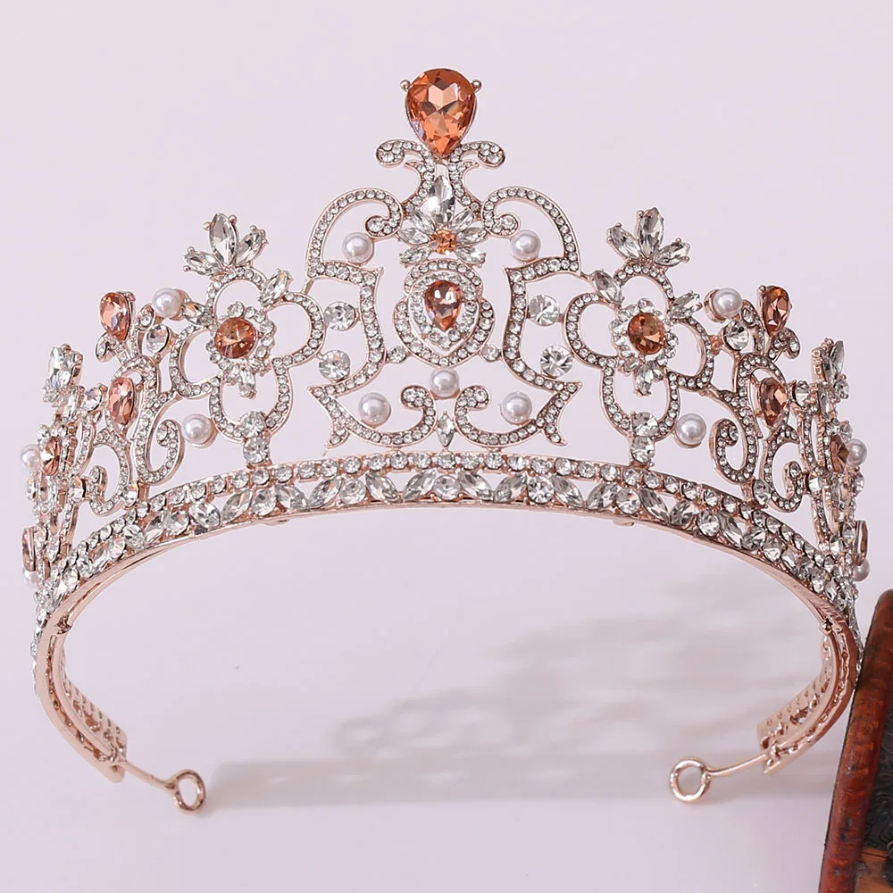 

Baroque Pearl Crystal Bridal Tiaras Women Pageant Diadem King Queen Crowns Rhinestone Jewelry Vintage Wedding Hair Accessories