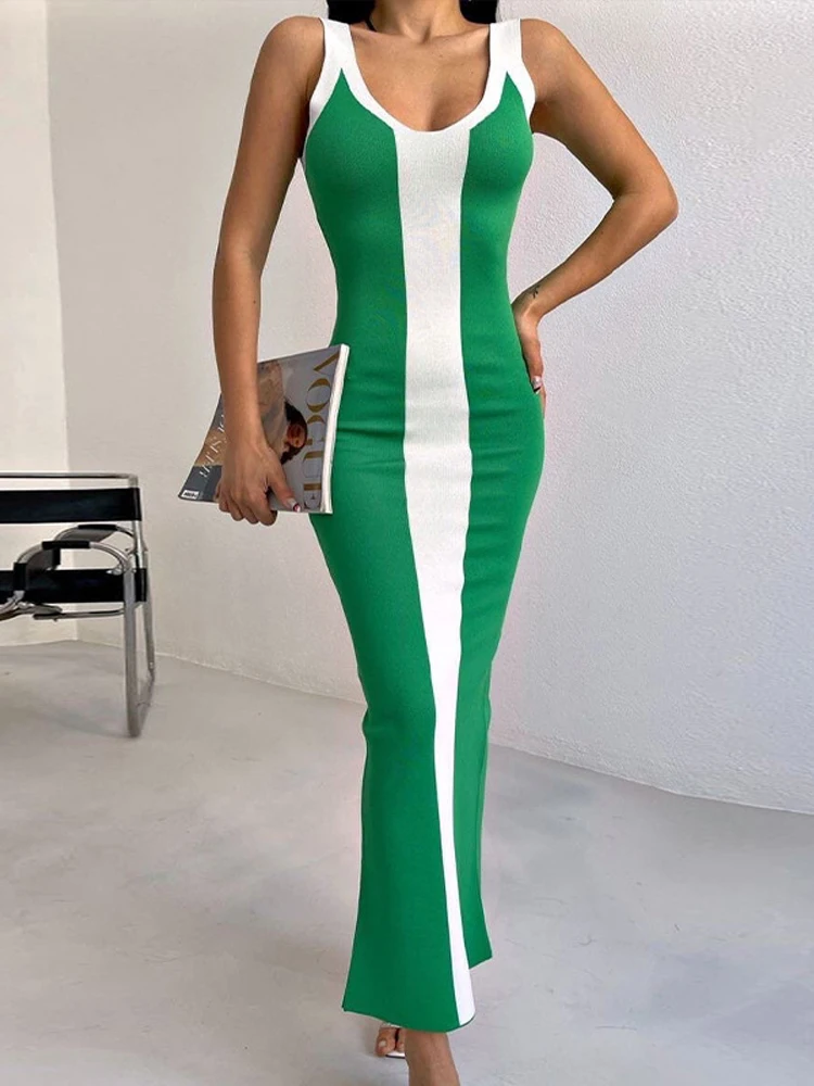 

Женское трикотажное платье-миди до щиколотки, с V-образным вырезом и открытой спиной