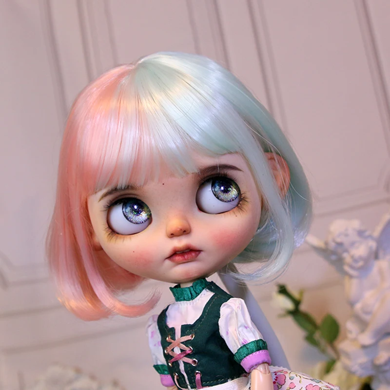 

BJD Doll Wig For Blythe Size Doll Accessories Wig Toy High Temperature Wire Sakura Powder Mint Green Bicolor Short Hair