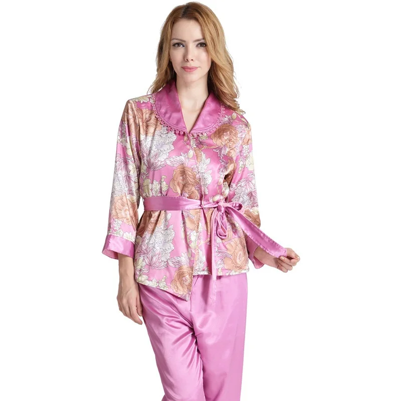 Lady's Pajamas Womens Winter Thick Pajamas Elegant Velvet Inner Silk Pajama Set Women Belted Loungewear Home Clothes