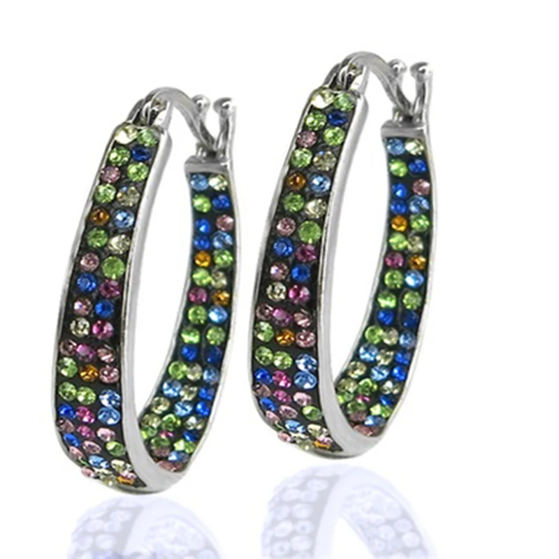 

Fashion Colorful CZ Hoop Earrings Women Ear Hoop Accessories Luxury Bridal Wedding Earrings Statement Jewelry Drop Ship