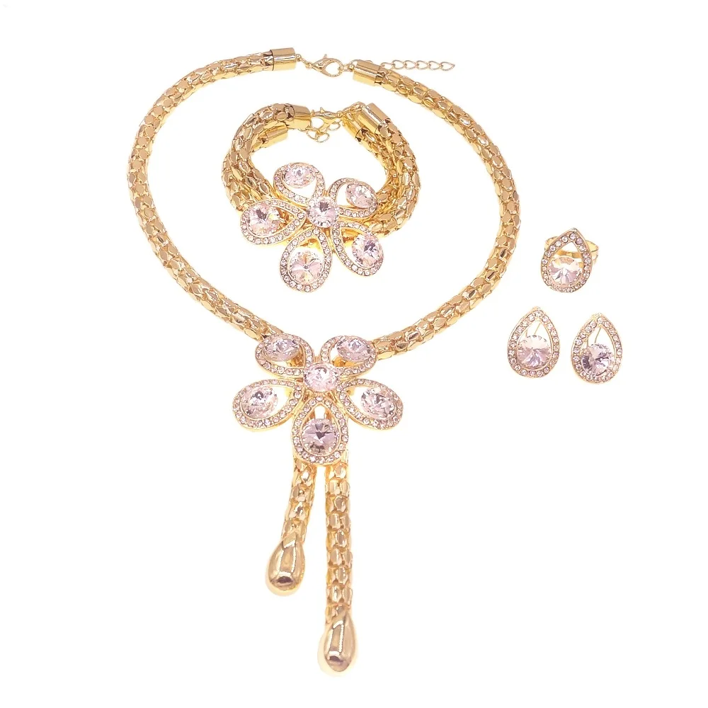Женский ювелирный набор колье серьги браслет кольцо в форме цветка