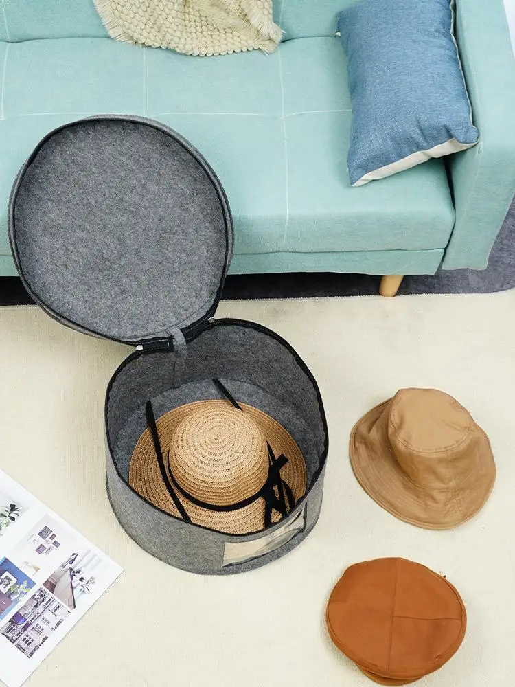 

Felt Hat Storage Basket With Cover Travel Hat Box Hat Lid Sundries Storage Dustproof Boxes Bucket With Clothe Storage Box D L4o9