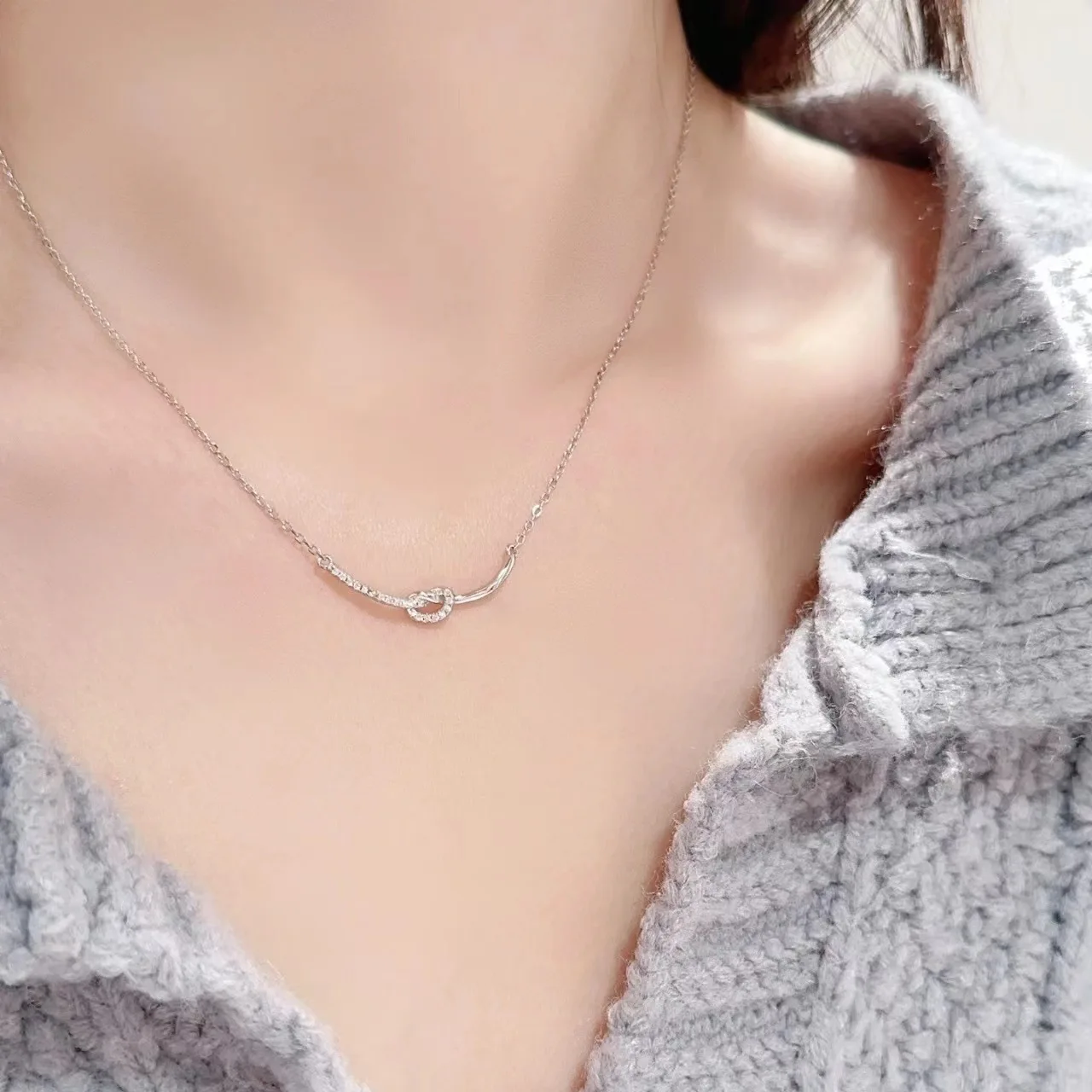 1 шт. изысканный узел в форме дуги инкрустация модное ожерелье из меди и циркония