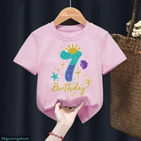 2022 hot sale glitter mermaid princess print kids clothes pink tshirt 1th 10th birthday gift t shirt harajuku kawaii t shirt