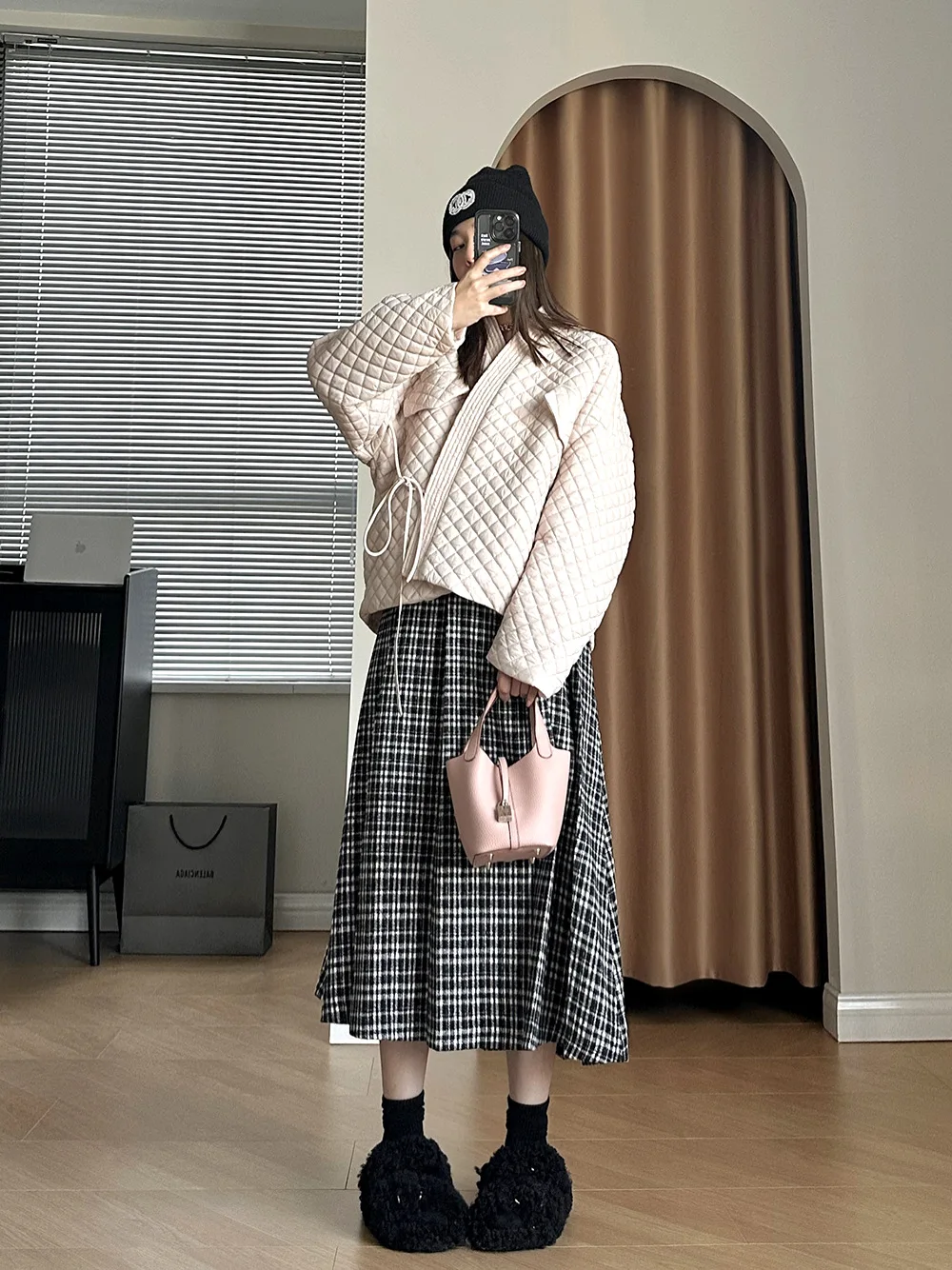 Plaid Slant Lapel Cotton Jacket Female 2022 Winter New Korean Version of Loose Casual Short Paragraph Cotton Jacket