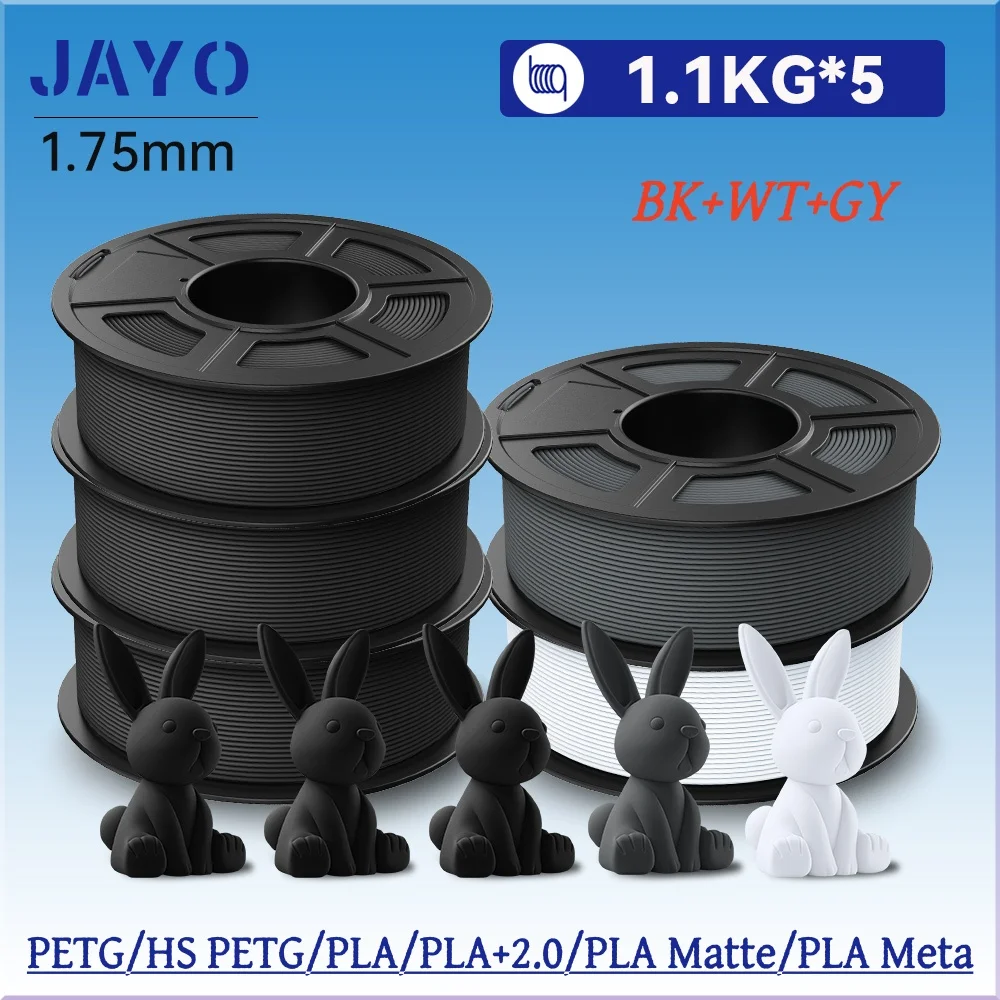 Фото JAYO 5 рулонов филамента PLA/PETG/PLA+/PLA Meta/PLA Matte для 3D-принтеров, 1,75 мм, материалы для 3D-печати, совместимые с 99% FDM 3D-принтеров и 3D-ручек №1