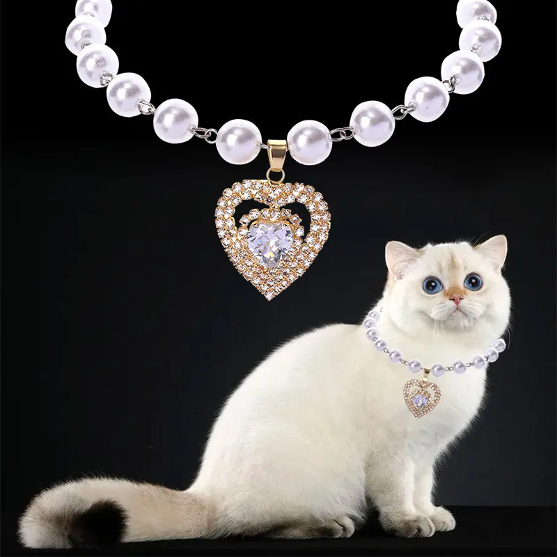 

Pet Collar Puppy Dog Cat Pearl Necklace Wedding Pet Accessories Love Diamond Pets Dogs Cats Collar & Leads Jewelry