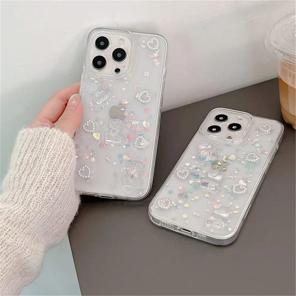 

Lovebay Fashion 3D Bear Silicone Phone Case for iPhone 14 13 11 12 Pro Max X XR XS 7 8 14 Plus Soft Shockproof Back Bumper Cover