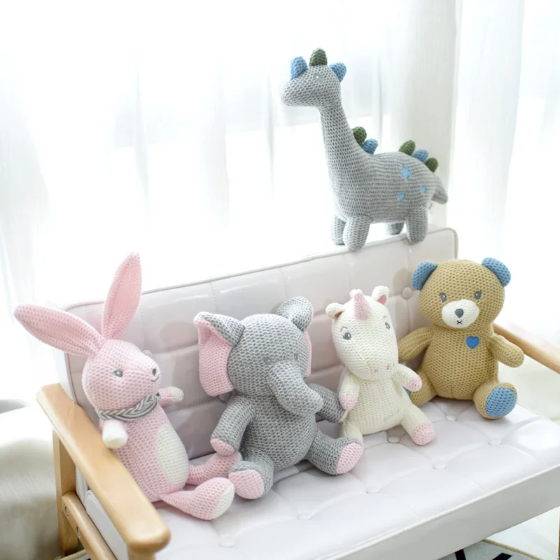 

Korea ins hot rabbit elephant unicorn plush toy bell cute baby soothing doll knitted high quality birthday gift for kids newborn