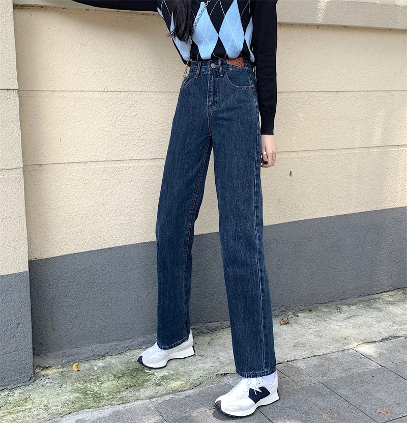 

DD2639 New straight jeans high waist wide leg pants all-match jeans