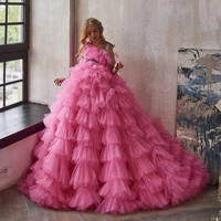 luxury princess tiered skirt flower girl dresses floor length a line pink kids prom gown tulle birthday party wear for children