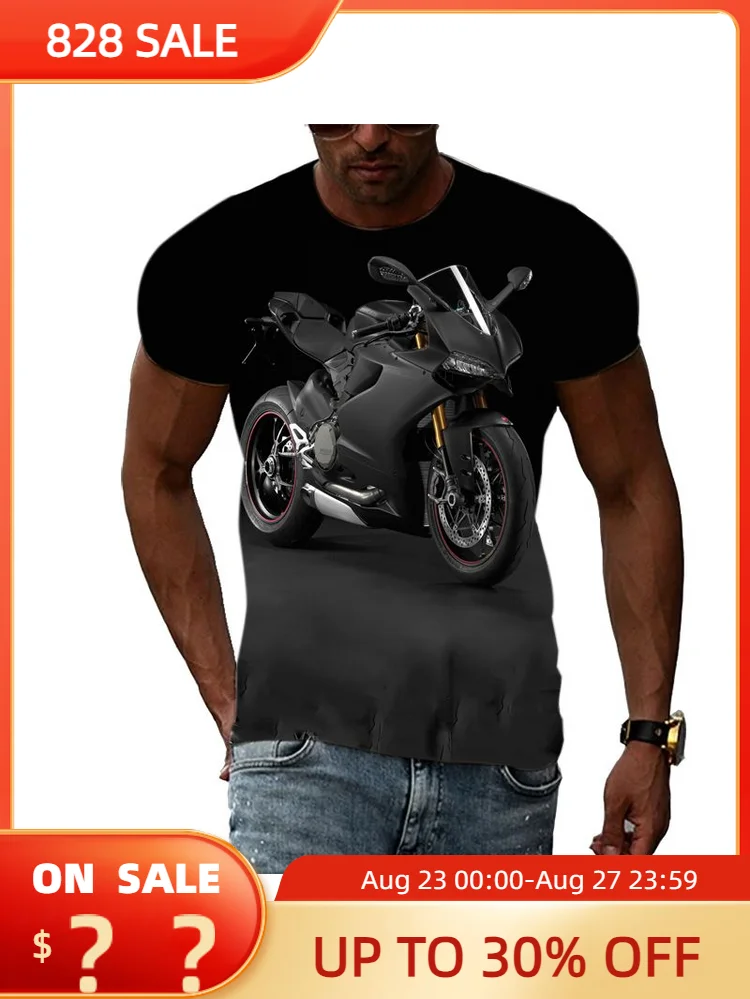 

Summer Fashion New Men Motorcycle graphic t shirts Trend Personality Cool Style Locomotive Pattern Print short sleeve t-shirts