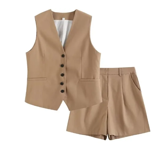 TRAFZA Летний женский повседневный жилет и шорты костюм однотонный без рукавов с