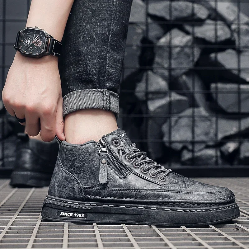 

Мужские кожаные ботинки на молнии, коричневые повседневные ботинки на молнии, 2023