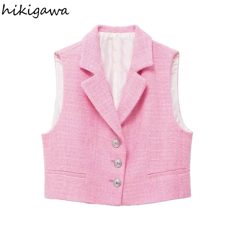 

Hikigawa, шикарный модный твидовый однобортный укороченный жилет, Женский винтажный жилет без рукавов, женские топы