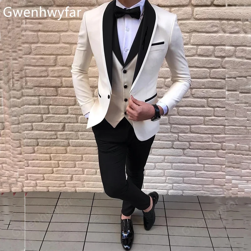 

Осень 2022, модные мужские свадебные костюмы Gwenhwyfar из 3 предметов, однобортные смокинги для жениха с отложным воротником, пиджак + брюки + жилет