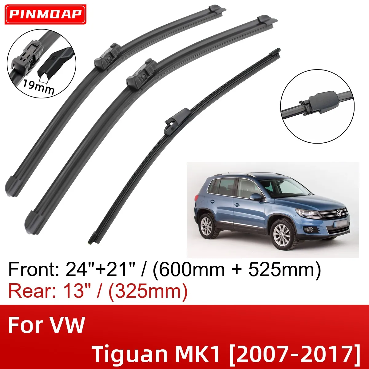 

For VW Tiguan MK1 2007-2017 24"+21"+13" Front Rear Wiper Blades Brushes Cutter Accessories 2011 2012 2013 2014 2015 2016 2017