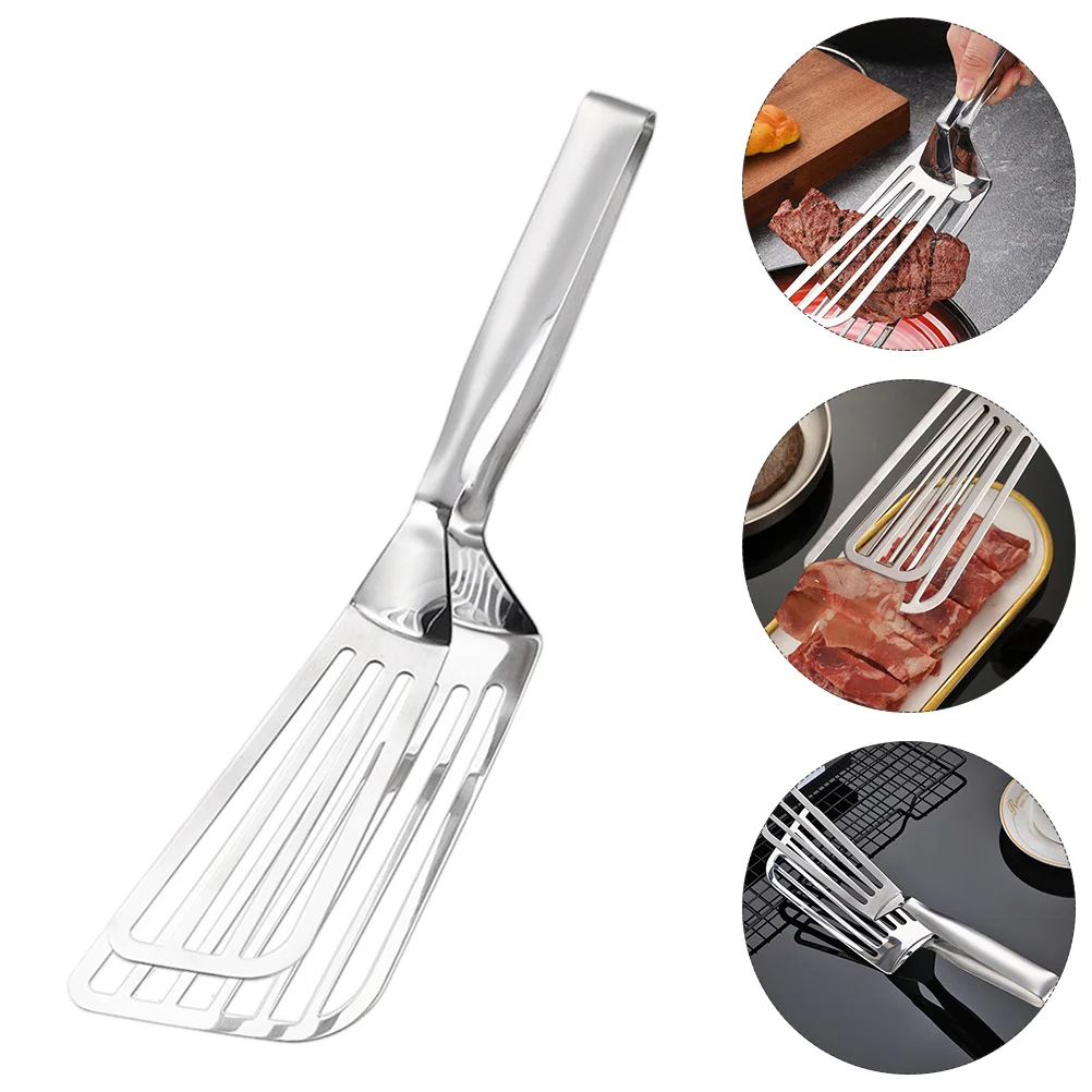 

Stainless Steel Fried Fish Clip Food Tong Kitchen Gadget Flat Pan Nonstick Spatula Metal Clamp Buffet