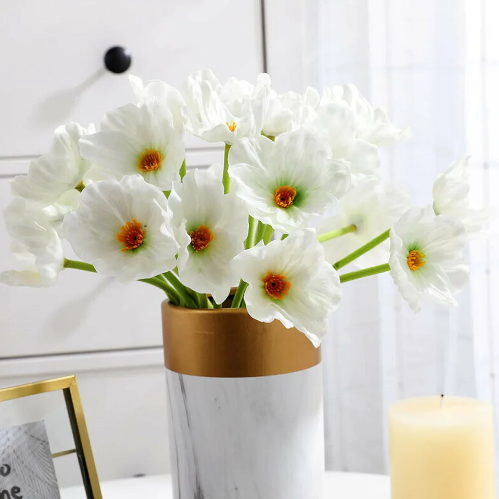 

Silk Flowers Artificial Flowers Wedding Decor Bunch Floral Home Party Indoor Outdoor Poppy Flowers Real Touch Set